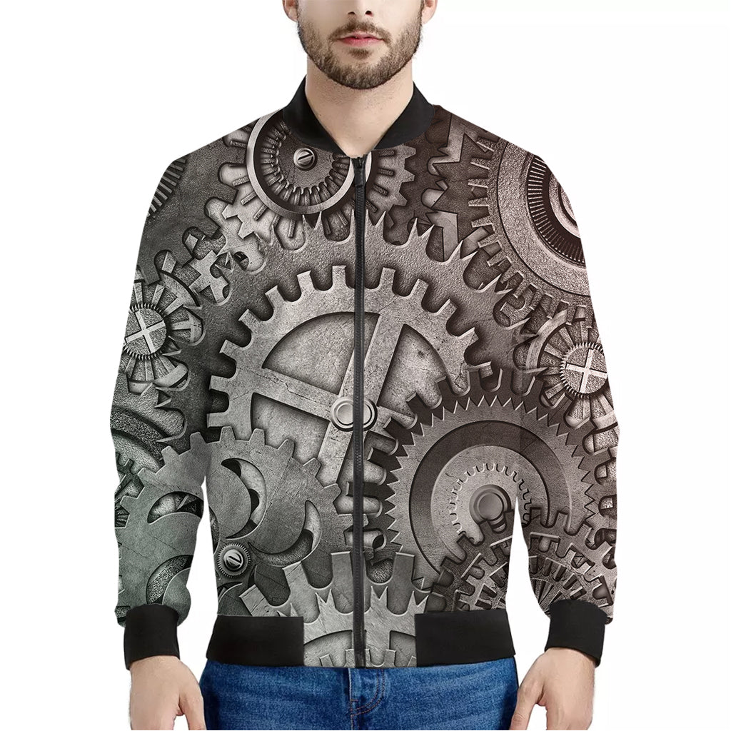 Steampunk Metal Gears Print Men's Bomber Jacket