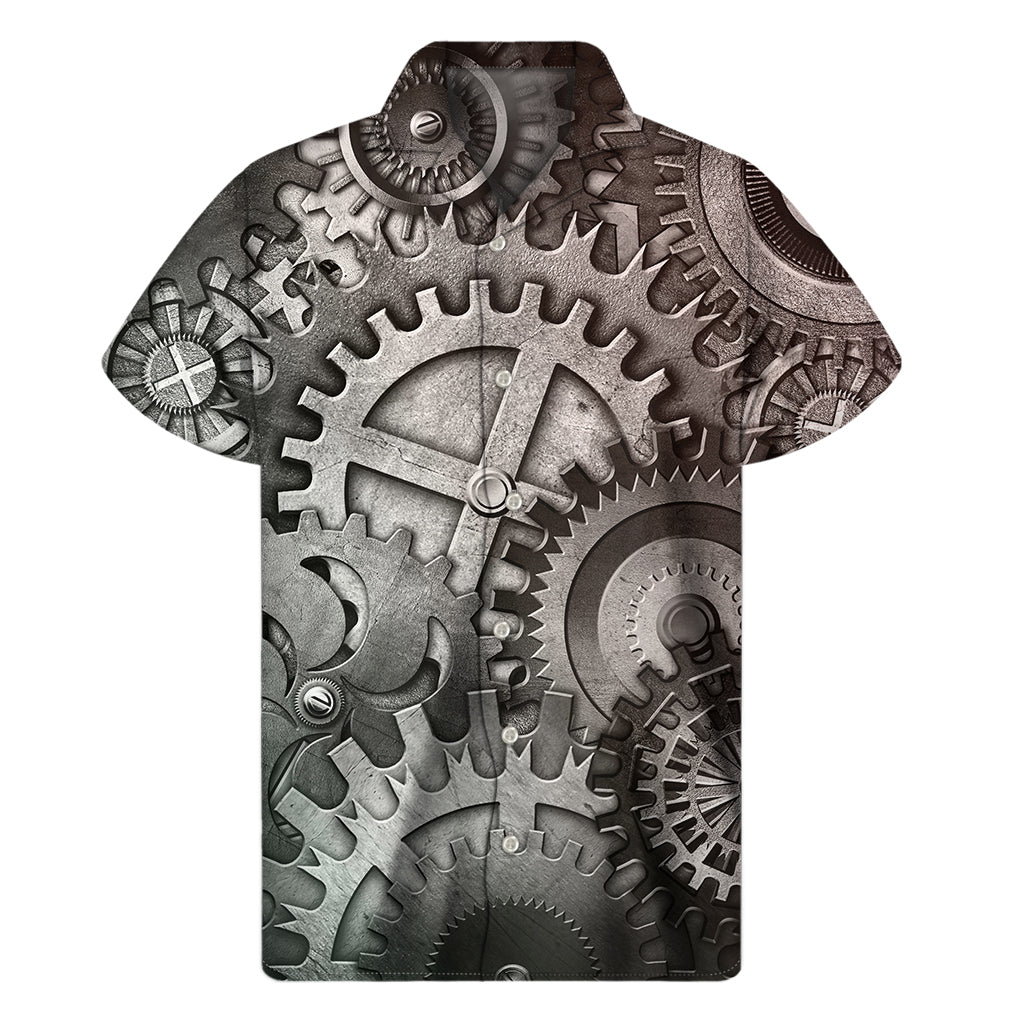 Steampunk Metal Gears Print Men's Short Sleeve Shirt