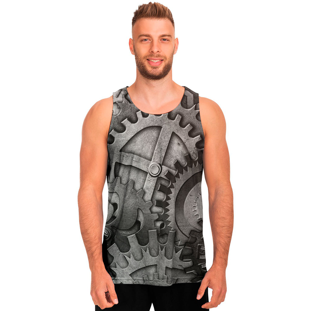 Steampunk Metal Gears Print Men's Tank Top