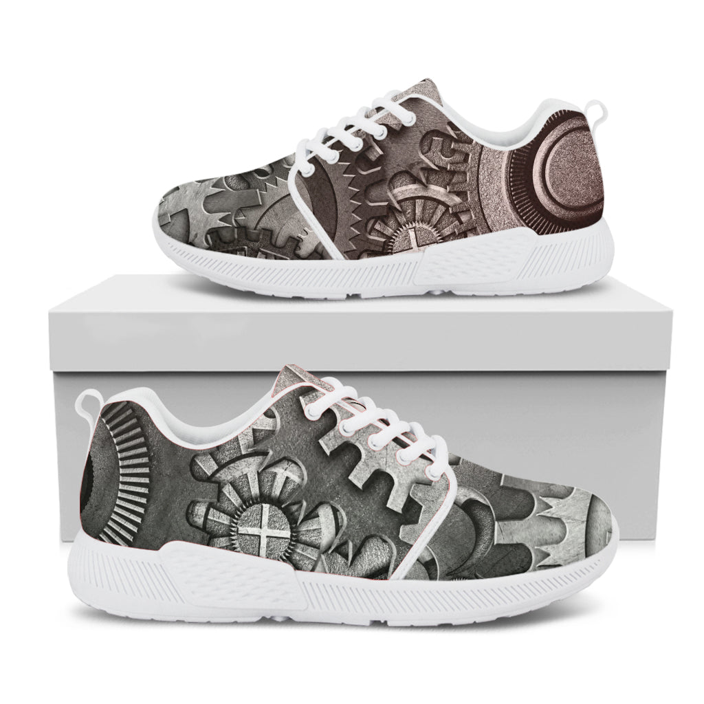 Steampunk Metal Gears Print White Athletic Shoes