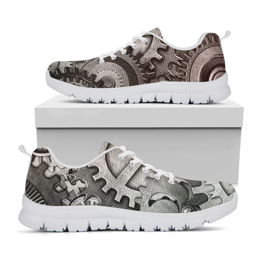 Steampunk Metal Gears Print White Sneakers