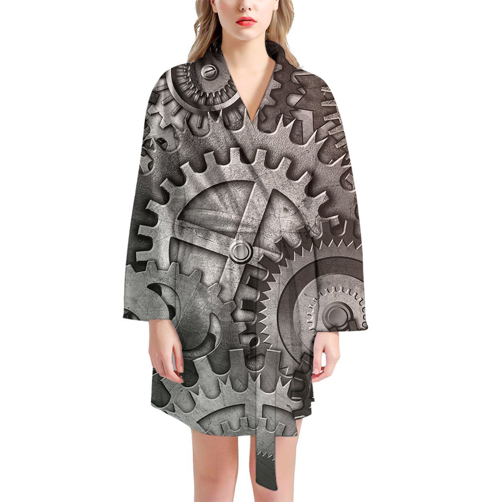 Steampunk Metal Gears Print Women's Bathrobe