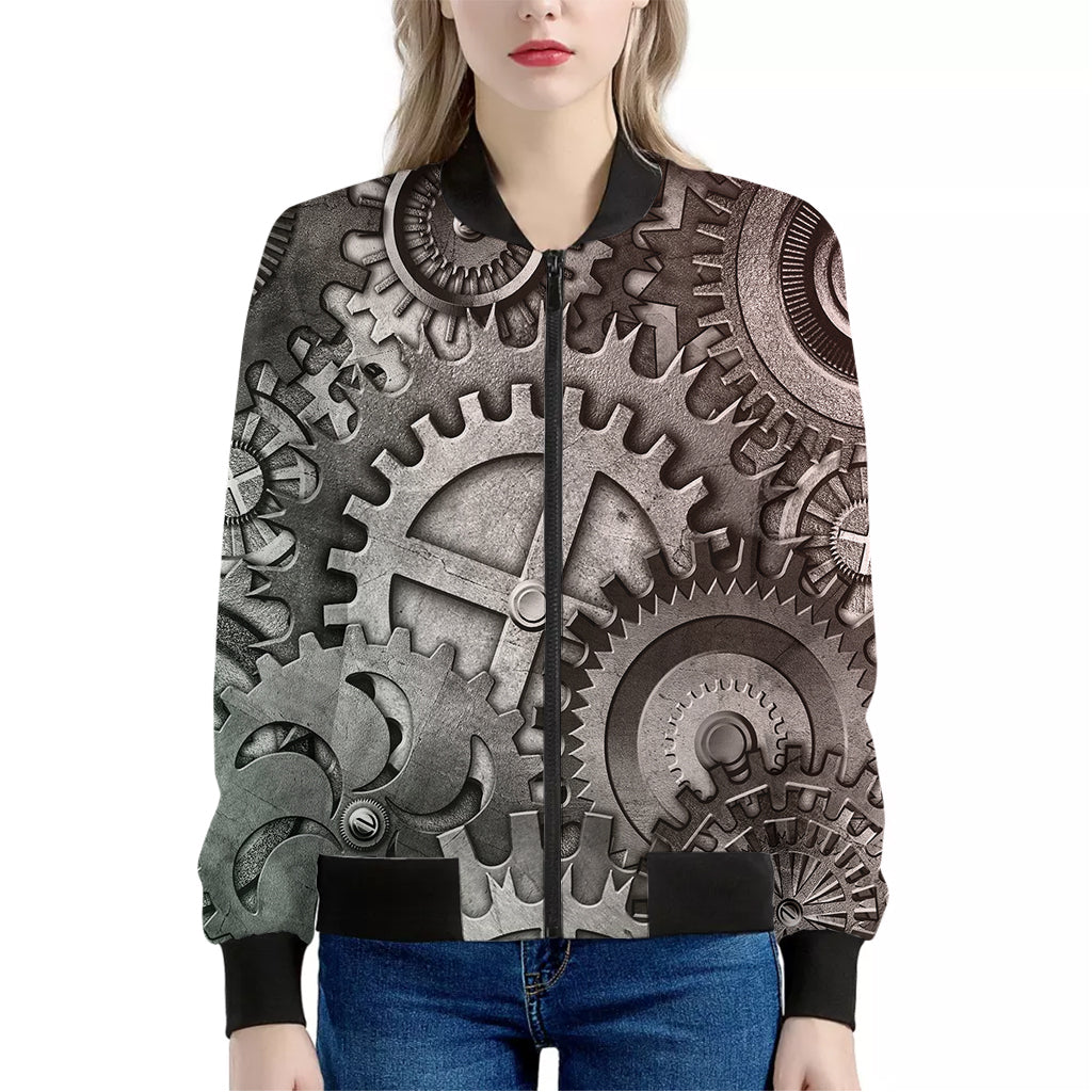 Steampunk Metal Gears Print Women's Bomber Jacket