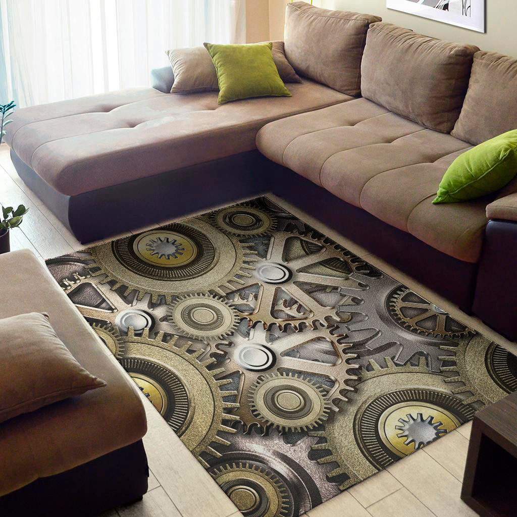 Steampunk Metallic Gears Print Area Rug