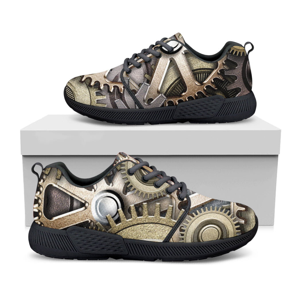 Steampunk Metallic Gears Print Black Athletic Shoes