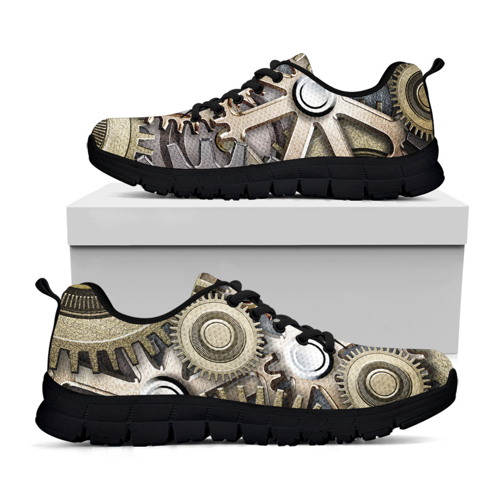 Steampunk Metallic Gears Print Black Sneakers