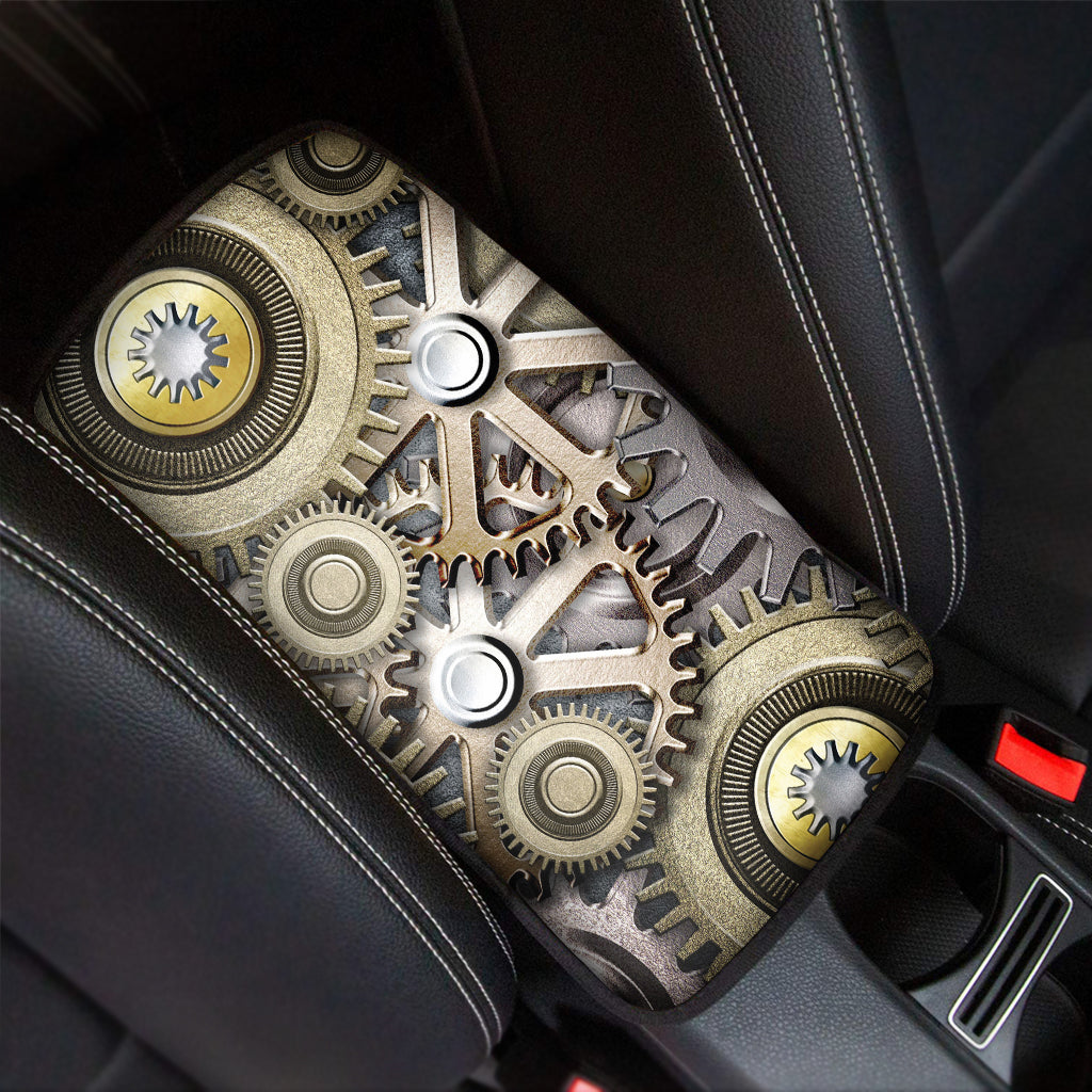 Steampunk Metallic Gears Print Car Center Console Cover