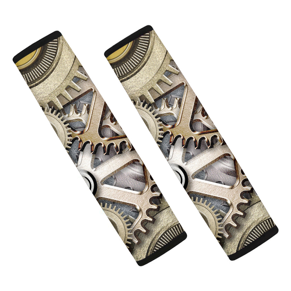 Steampunk Metallic Gears Print Car Seat Belt Covers