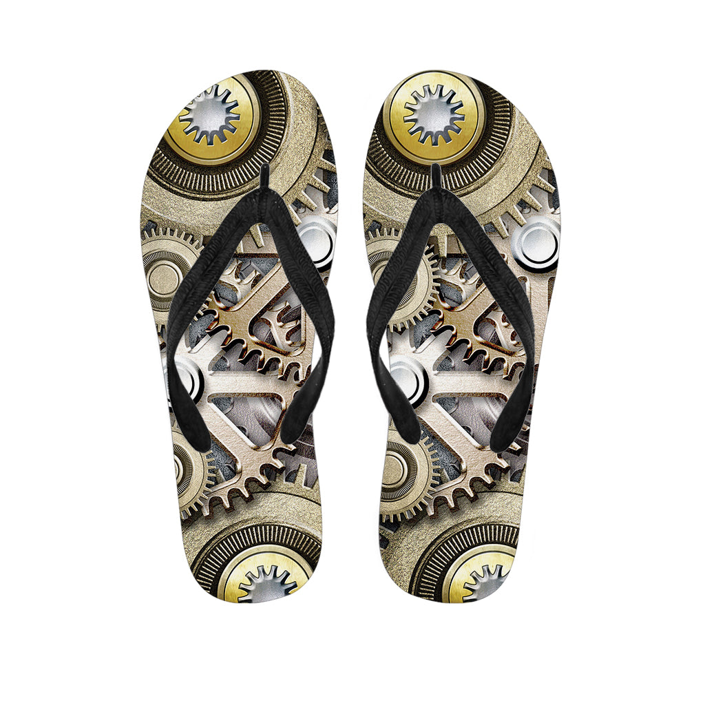 Steampunk Metallic Gears Print Flip Flops