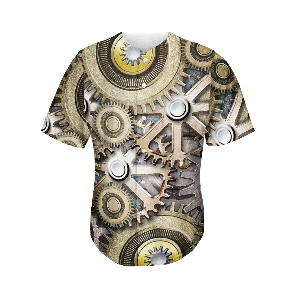 Steampunk Metallic Gears Print Men's Baseball Jersey