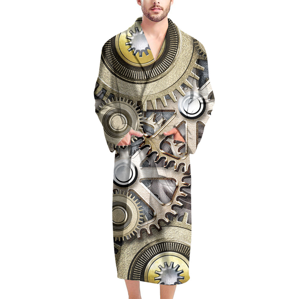 Steampunk Metallic Gears Print Men's Bathrobe