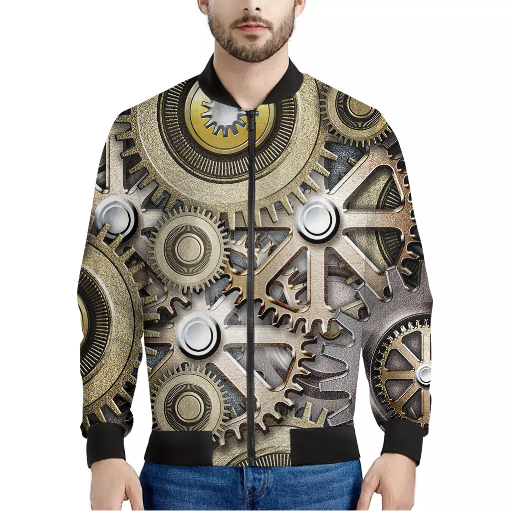 Steampunk Metallic Gears Print Men's Bomber Jacket