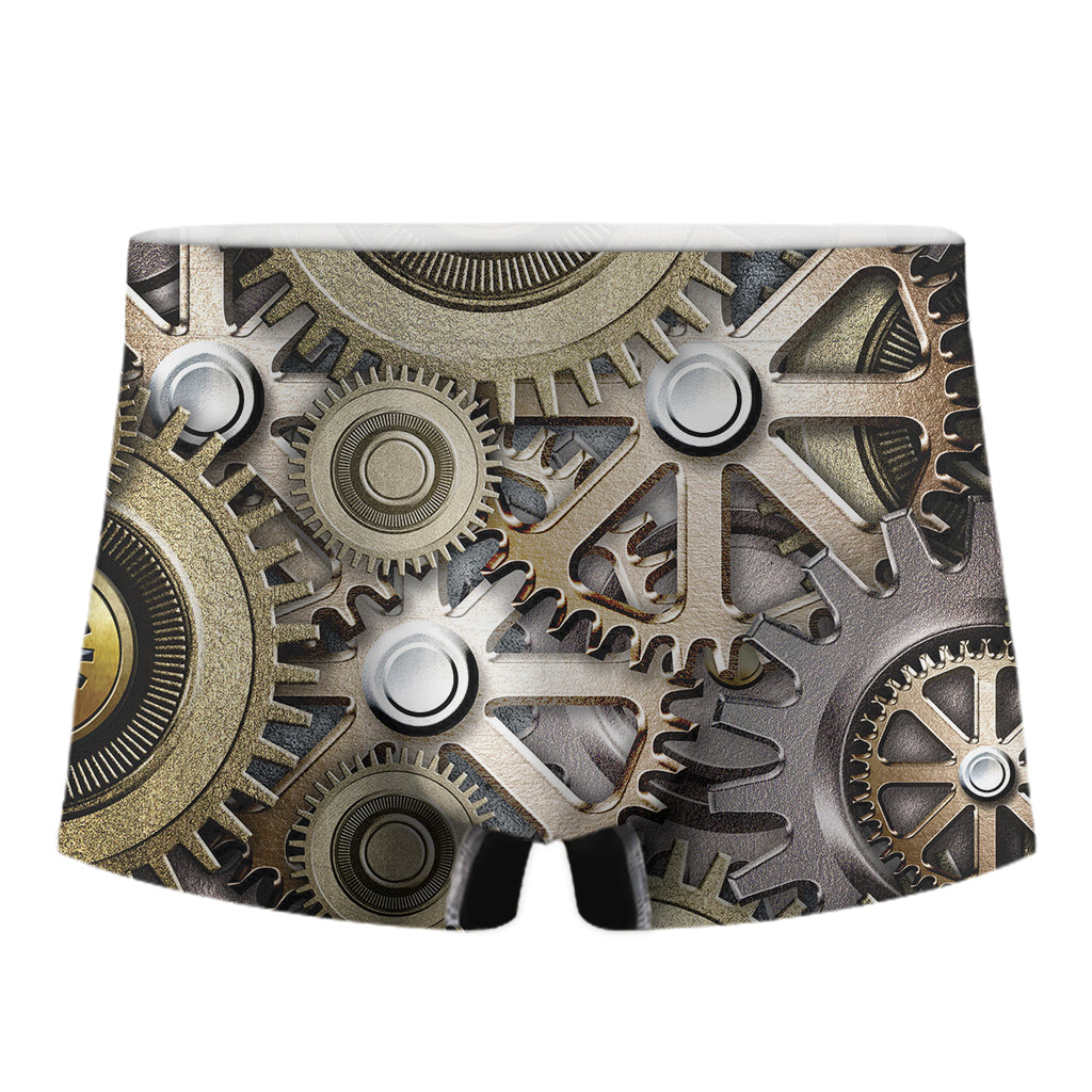 Steampunk Metallic Gears Print Men's Boxer Briefs