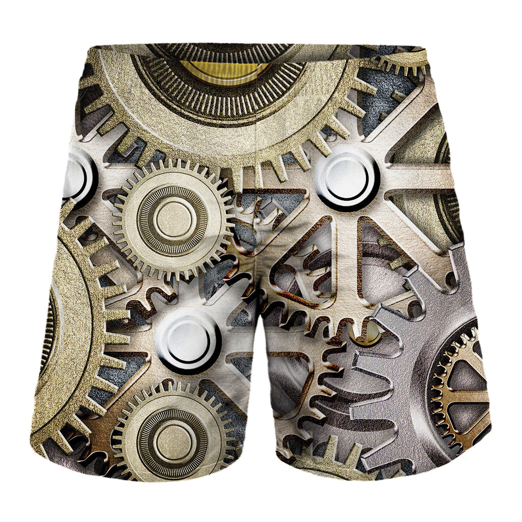 Steampunk Metallic Gears Print Men's Shorts