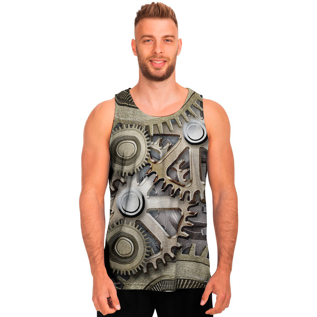 Steampunk Metallic Gears Print Men's Tank Top