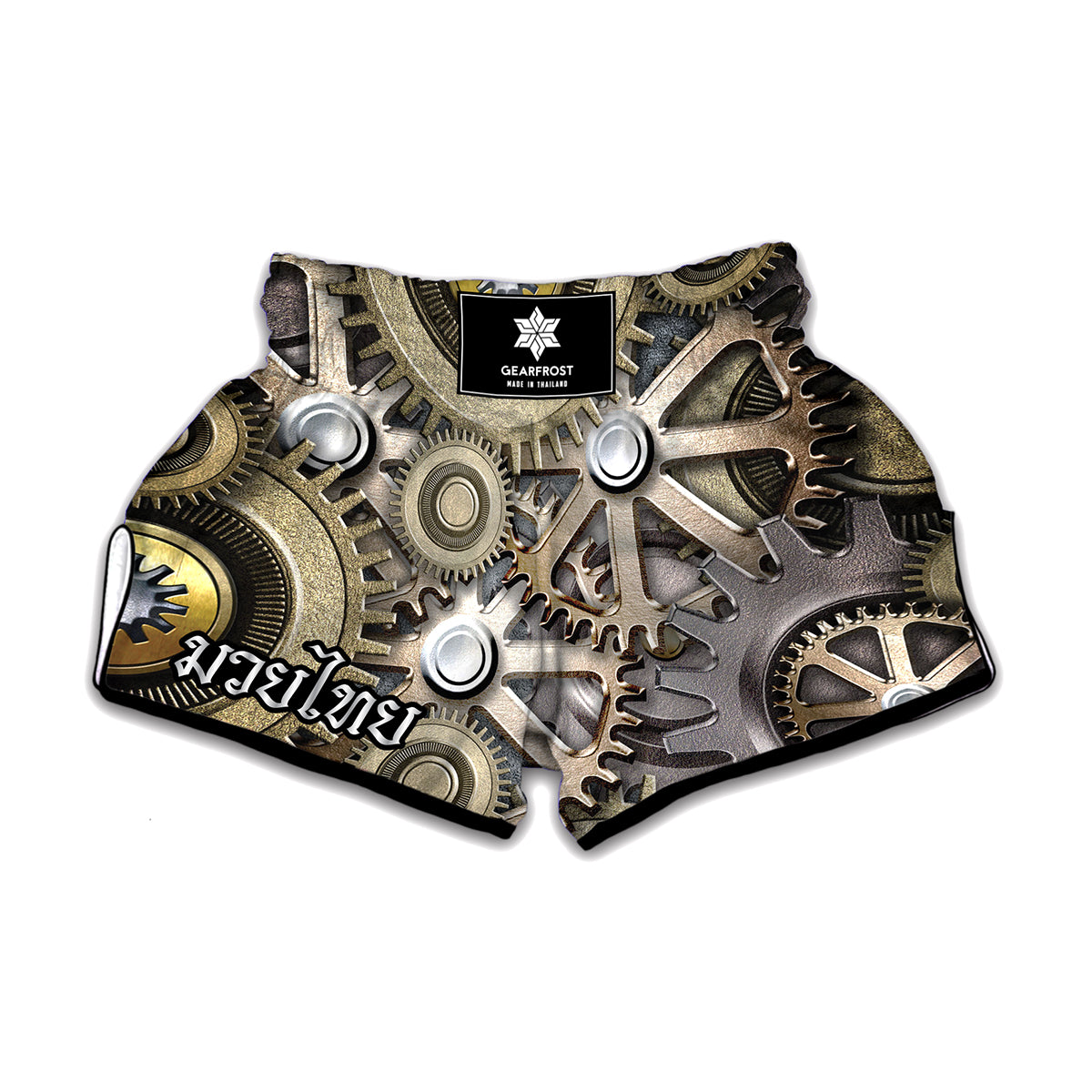 Steampunk Metallic Gears Print Muay Thai Boxing Shorts