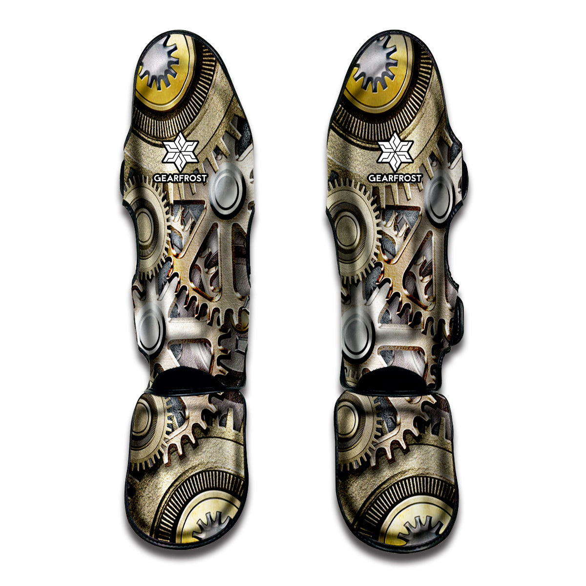 Steampunk Metallic Gears Print Muay Thai Shin Guards