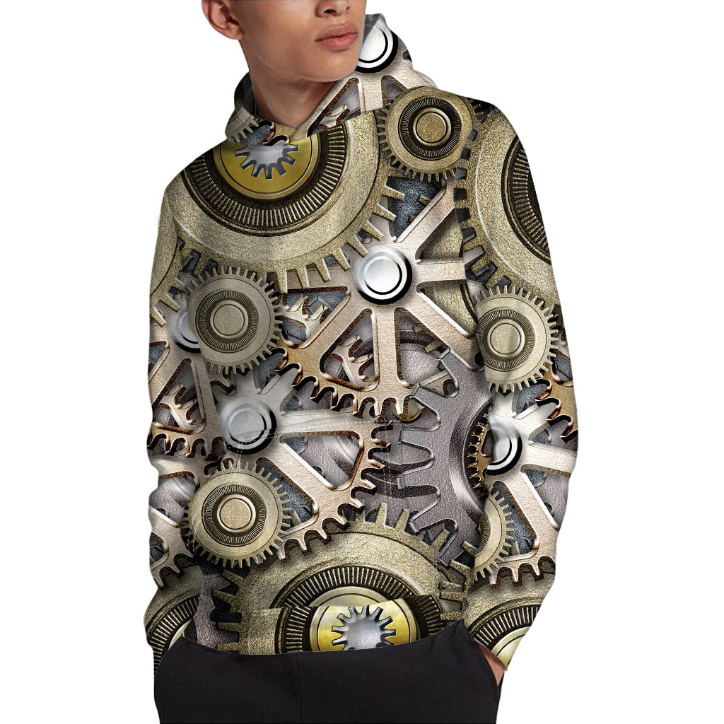 Steampunk Metallic Gears Print Pullover Hoodie