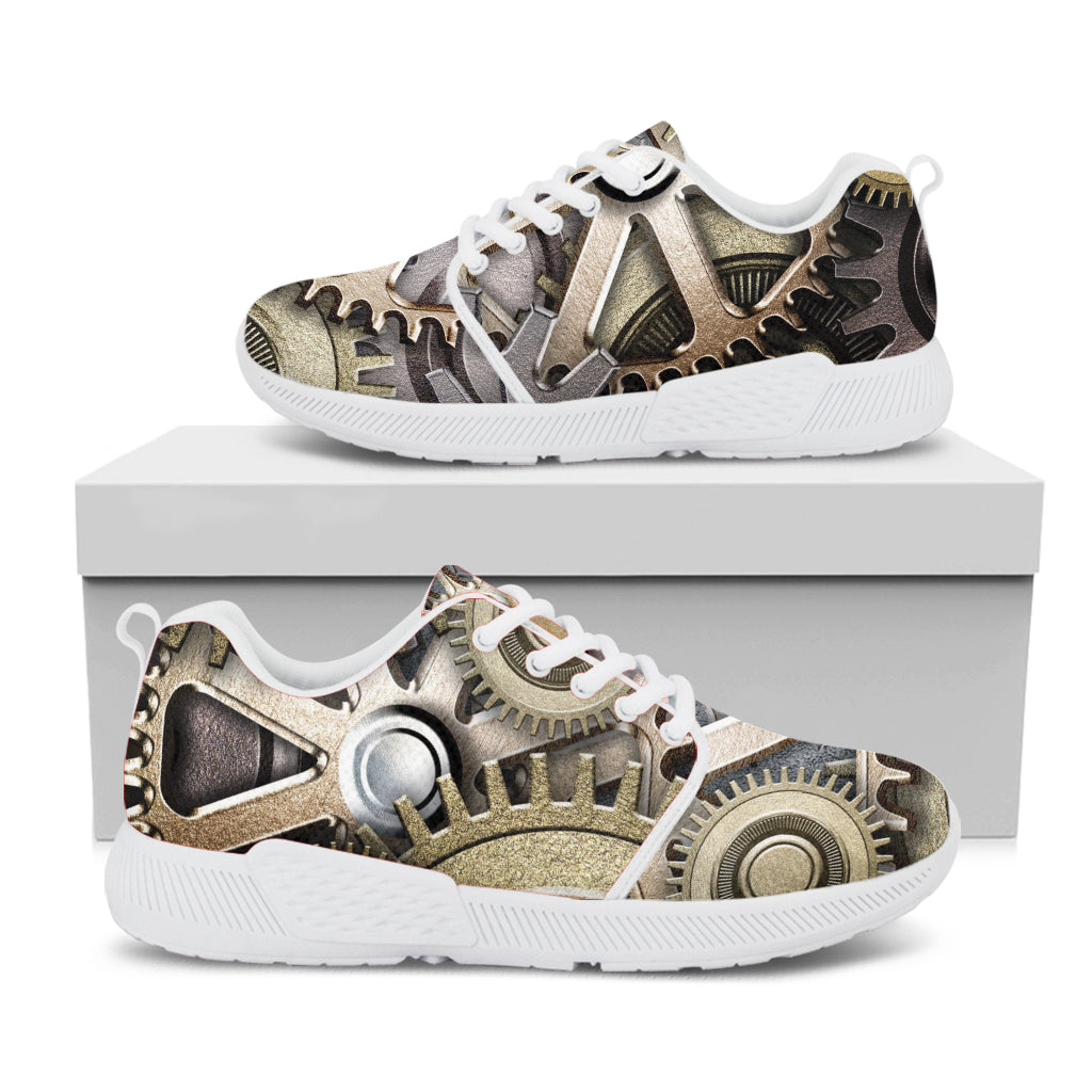 Steampunk Metallic Gears Print White Athletic Shoes