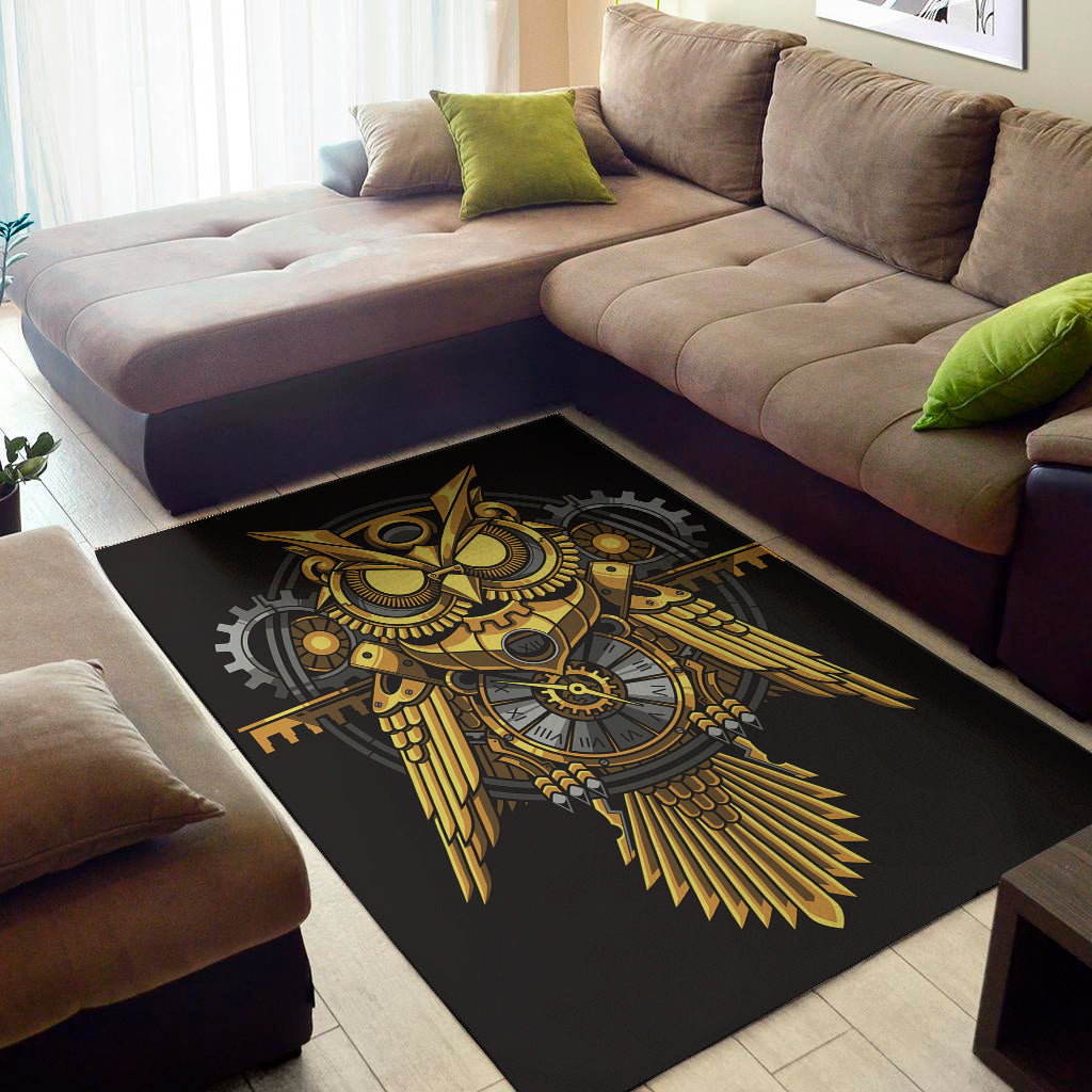 Steampunk Owl Print Area Rug