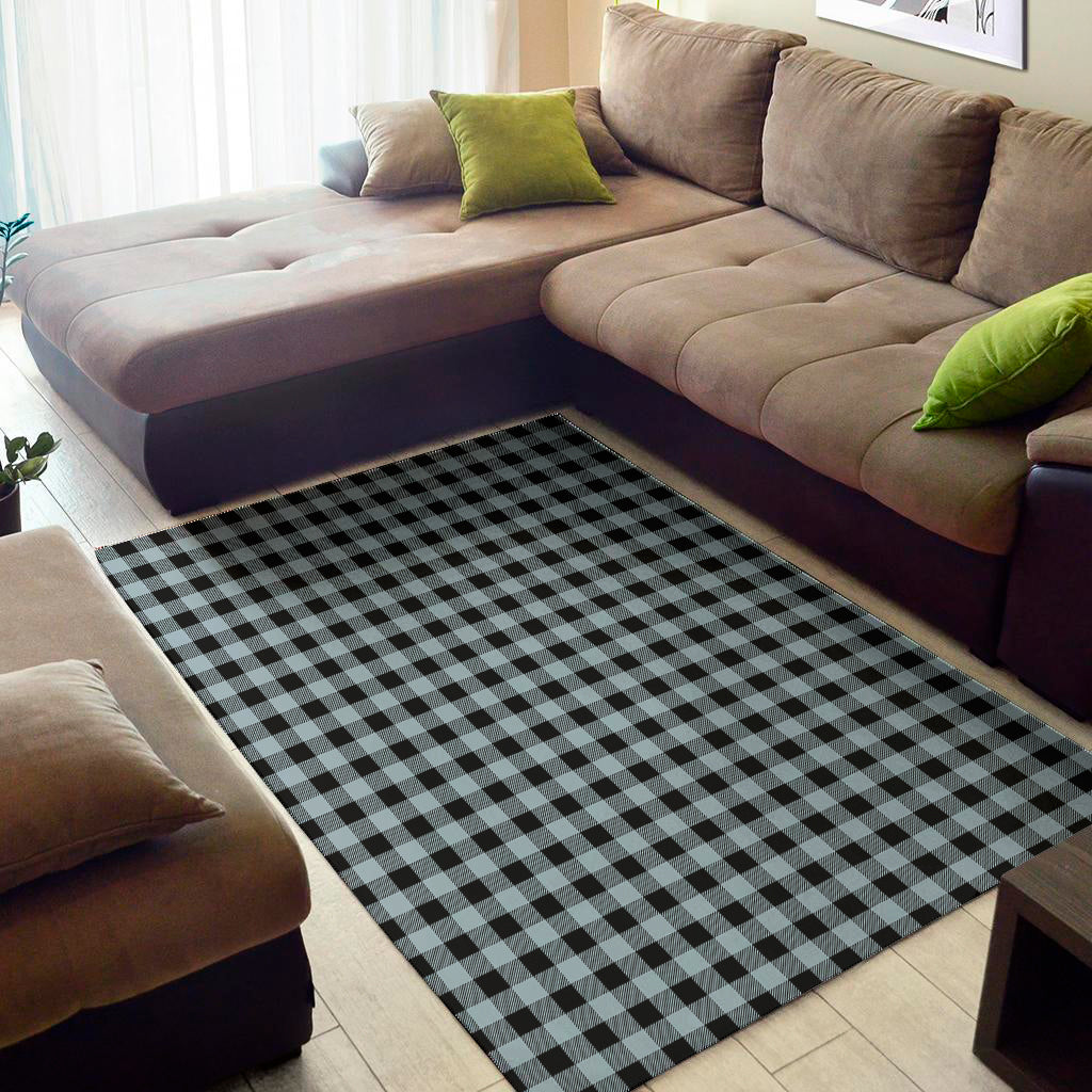 Steel Blue And Black Buffalo Check Print Area Rug