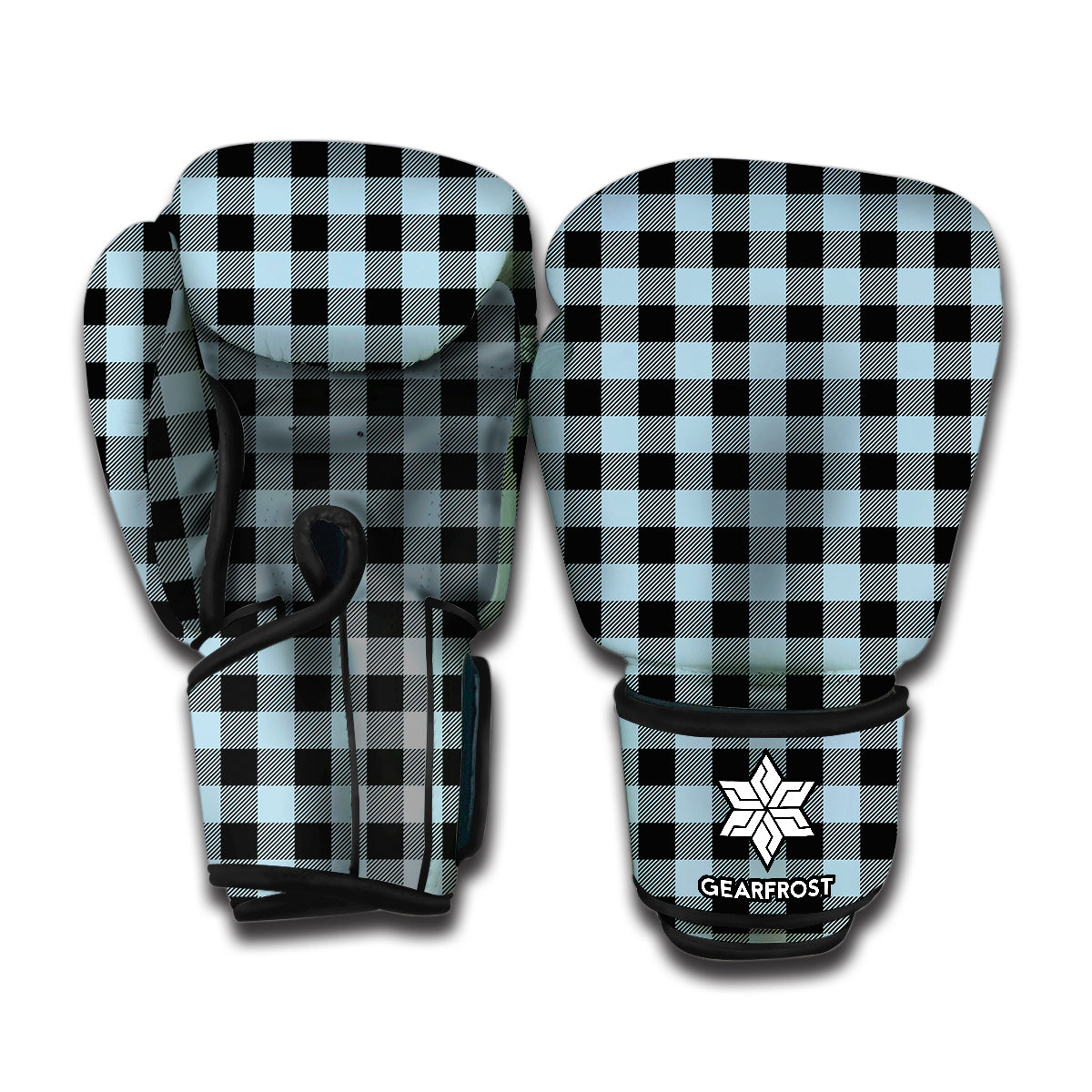 Steel Blue And Black Buffalo Check Print Boxing Gloves