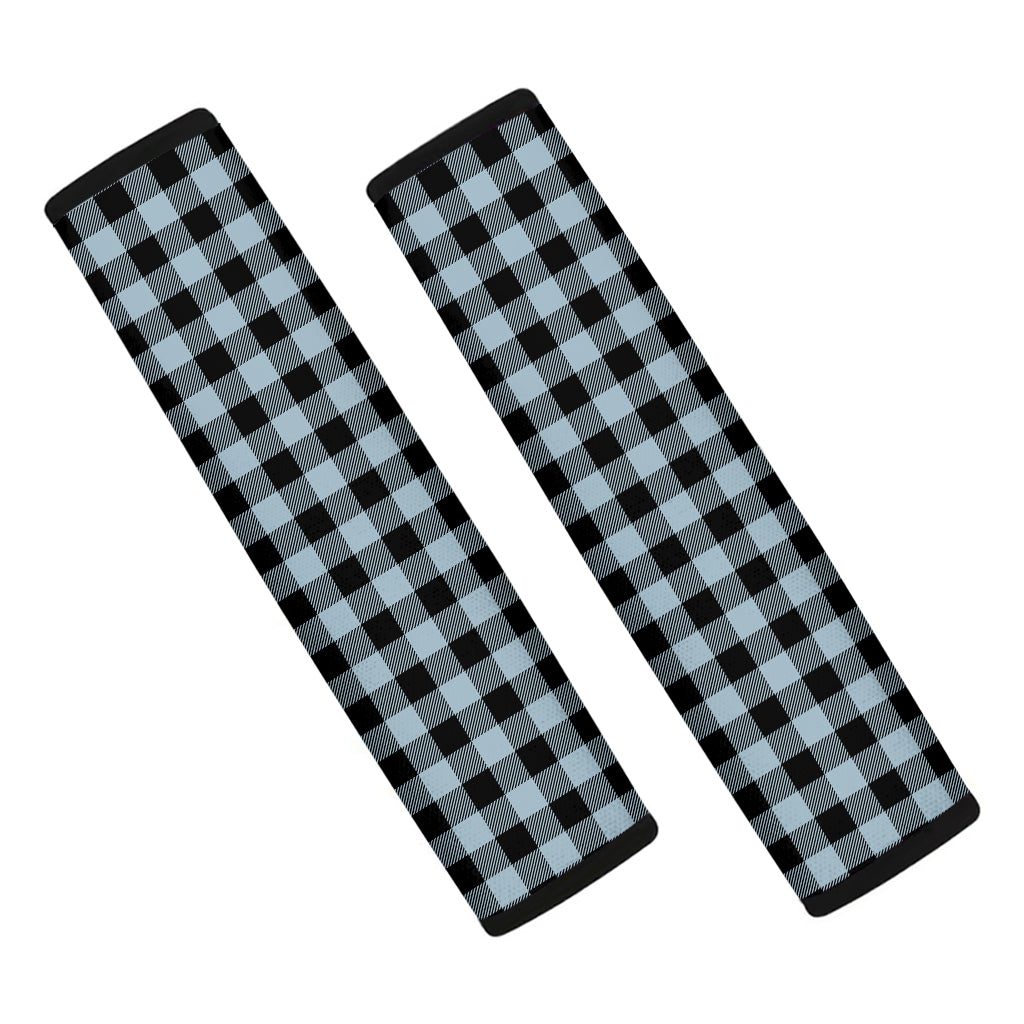 Steel Blue And Black Buffalo Check Print Car Seat Belt Covers