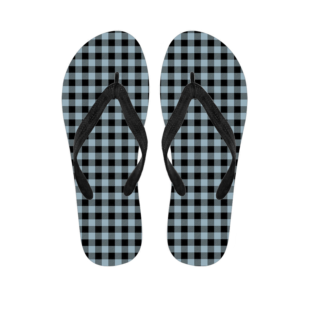 Steel Blue And Black Buffalo Check Print Flip Flops