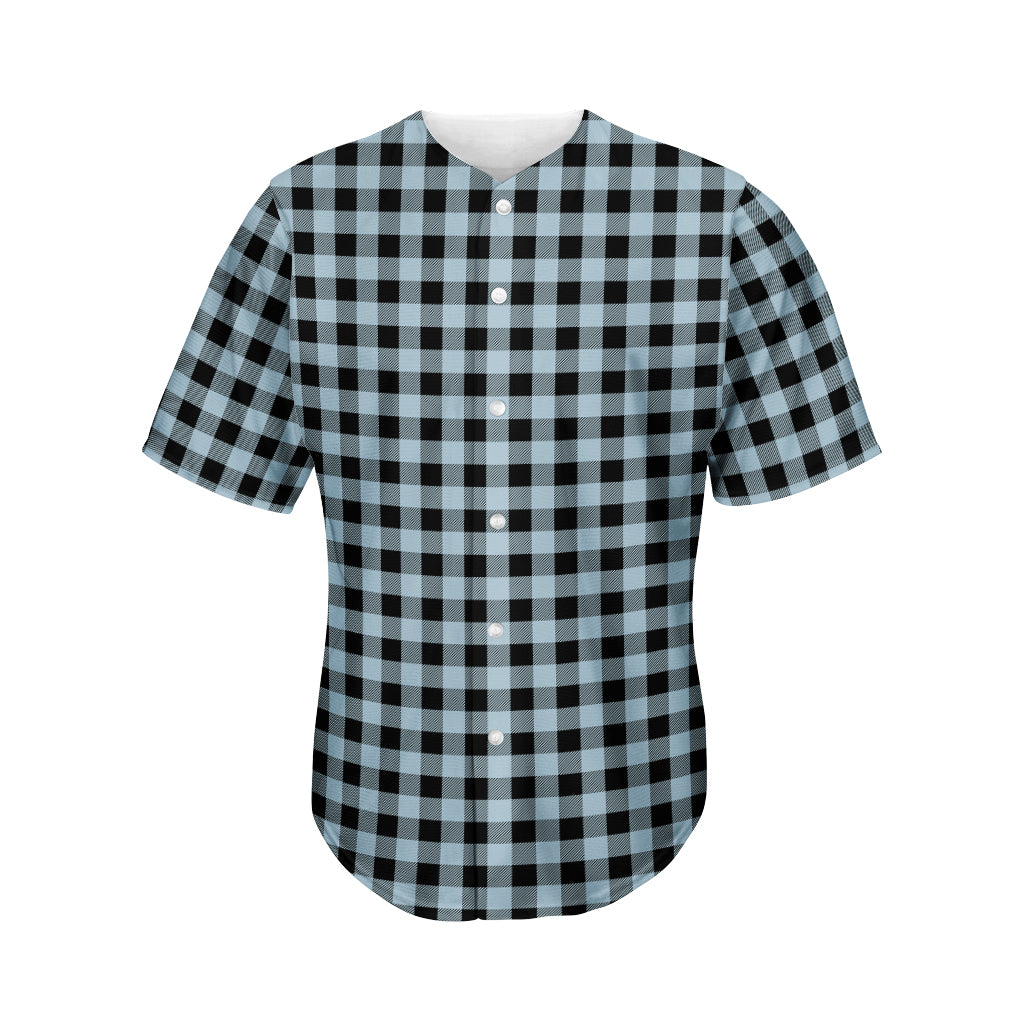 Steel Blue And Black Buffalo Check Print Men's Baseball Jersey