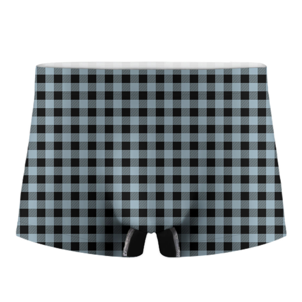 Steel Blue And Black Buffalo Check Print Men's Boxer Briefs