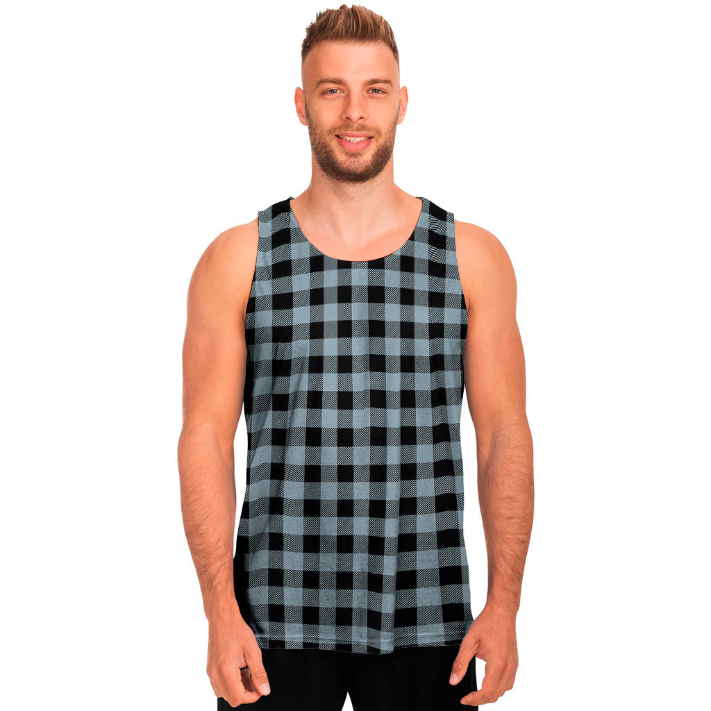 Steel Blue And Black Buffalo Check Print Men's Tank Top