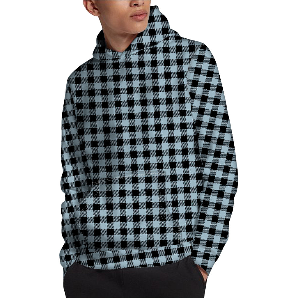 Steel Blue And Black Buffalo Check Print Pullover Hoodie