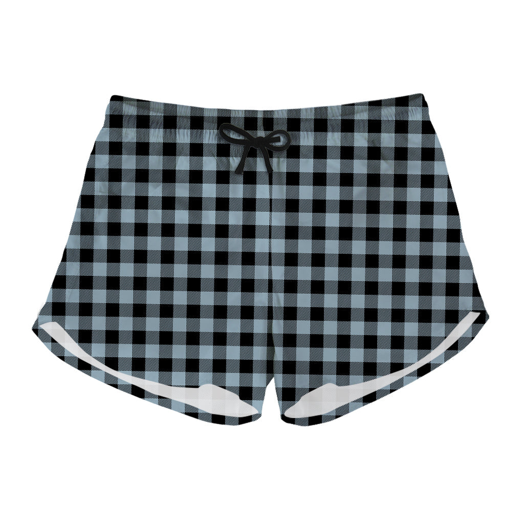 Steel Blue And Black Buffalo Check Print Women's Shorts