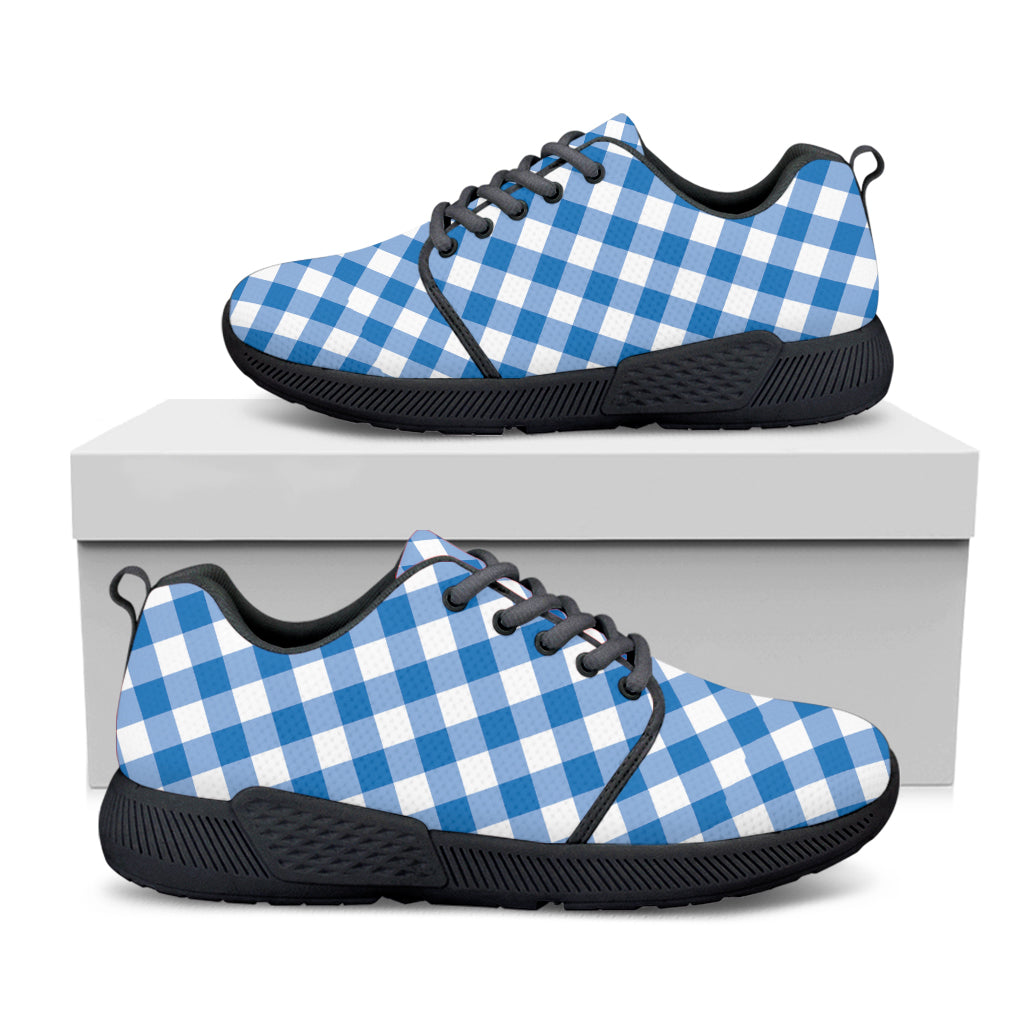 Steel Blue And White Gingham Print Black Athletic Shoes