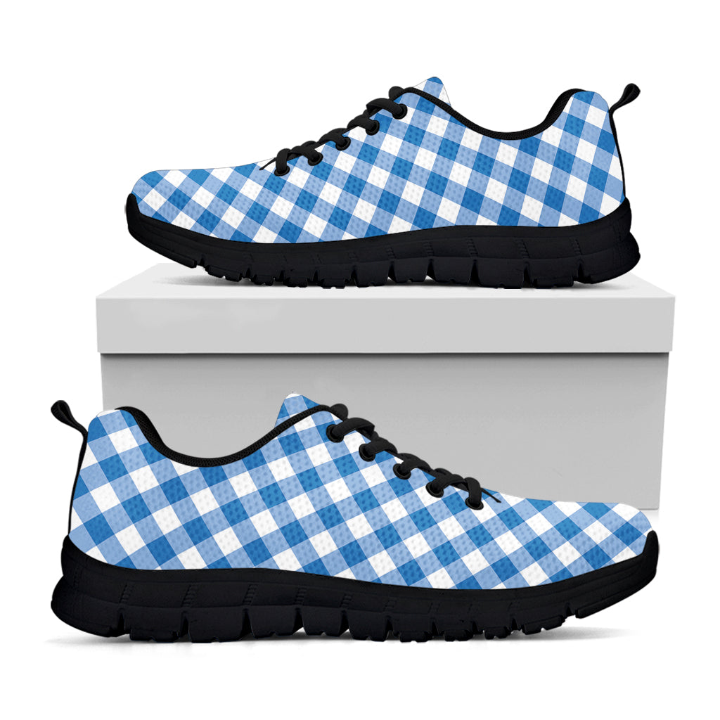 Steel Blue And White Gingham Print Black Sneakers