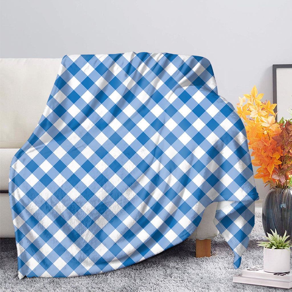 Steel Blue And White Gingham Print Blanket