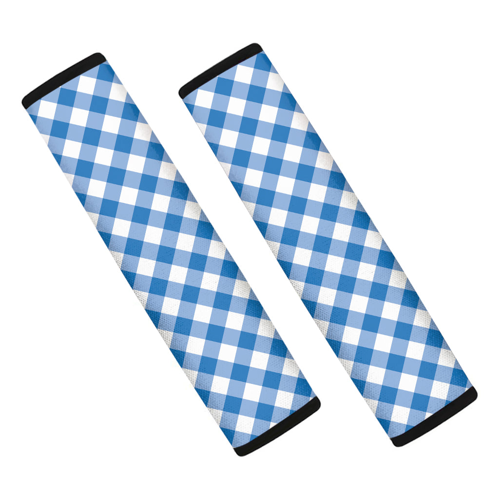 Steel Blue And White Gingham Print Car Seat Belt Covers