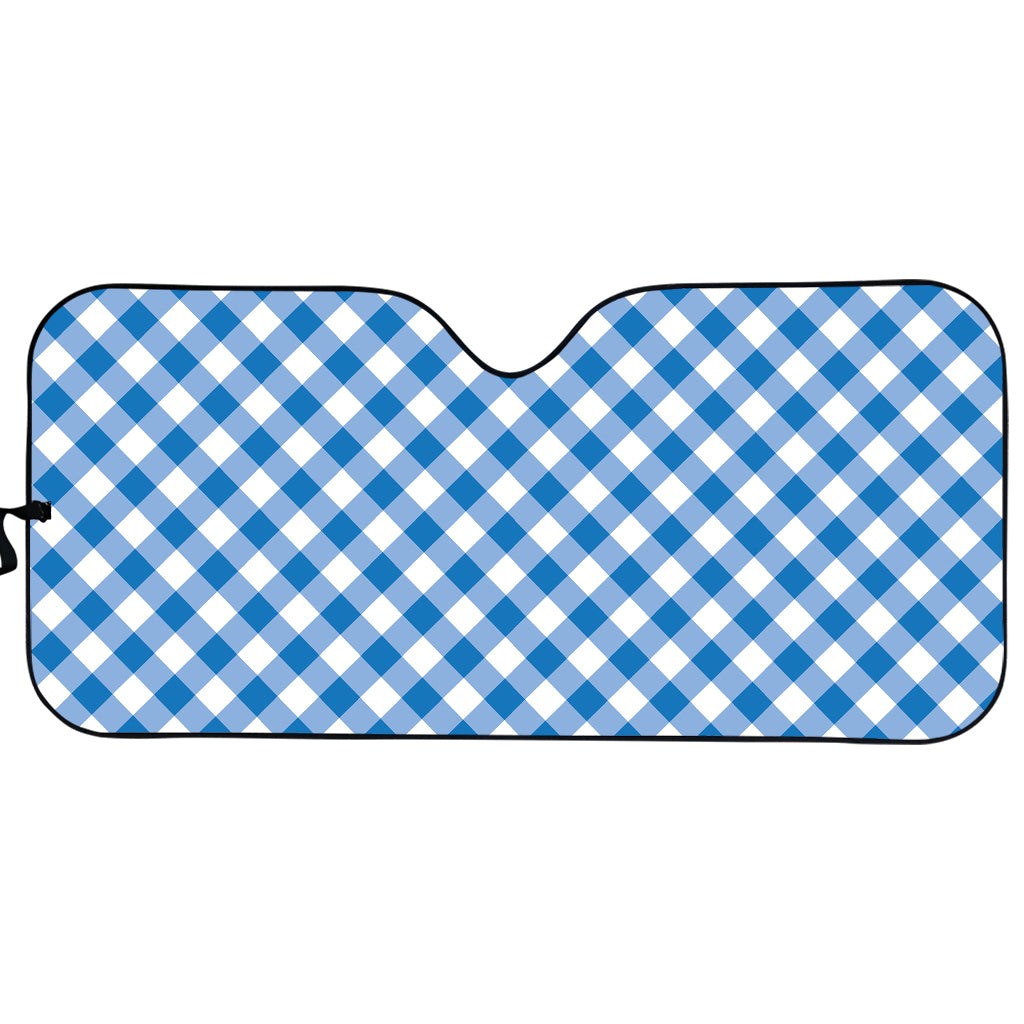 Steel Blue And White Gingham Print Car Sun Shade