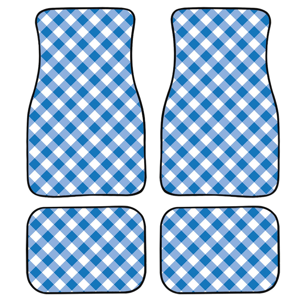 Steel Blue And White Gingham Print Front and Back Car Floor Mats