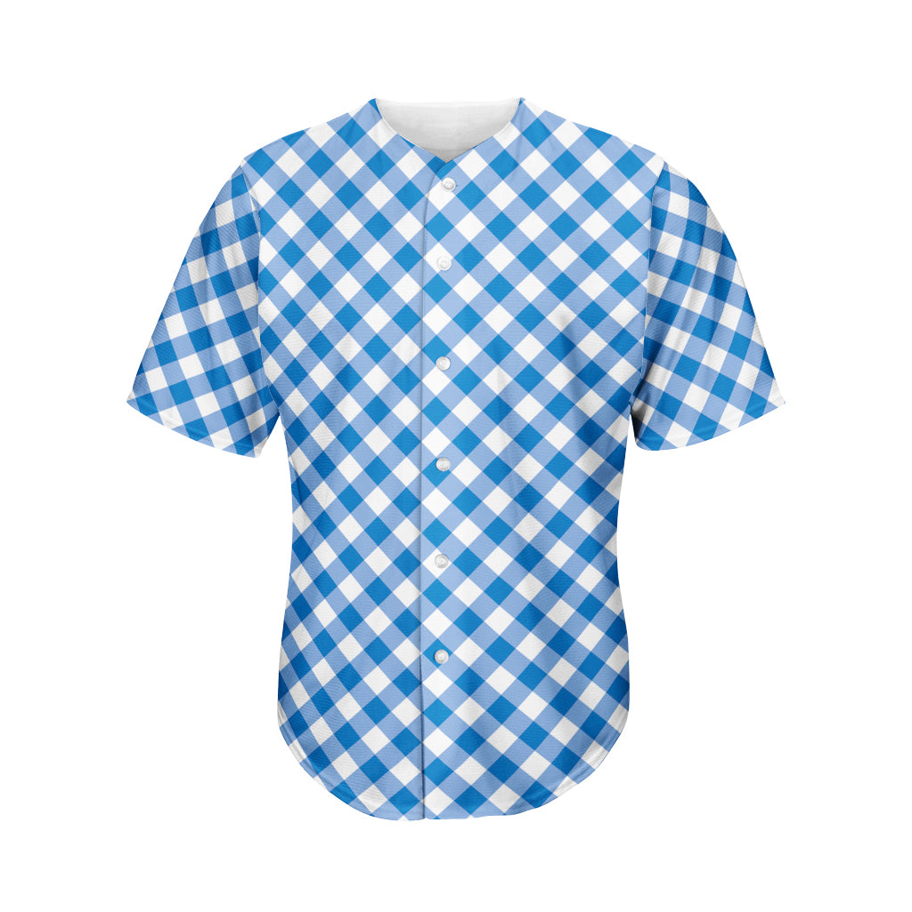 Steel Blue And White Gingham Print Men's Baseball Jersey