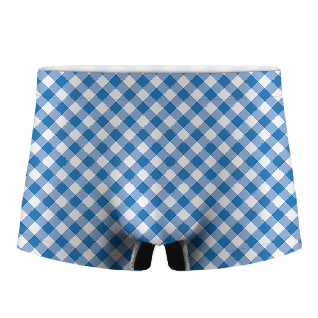 Steel Blue And White Gingham Print Men's Boxer Briefs