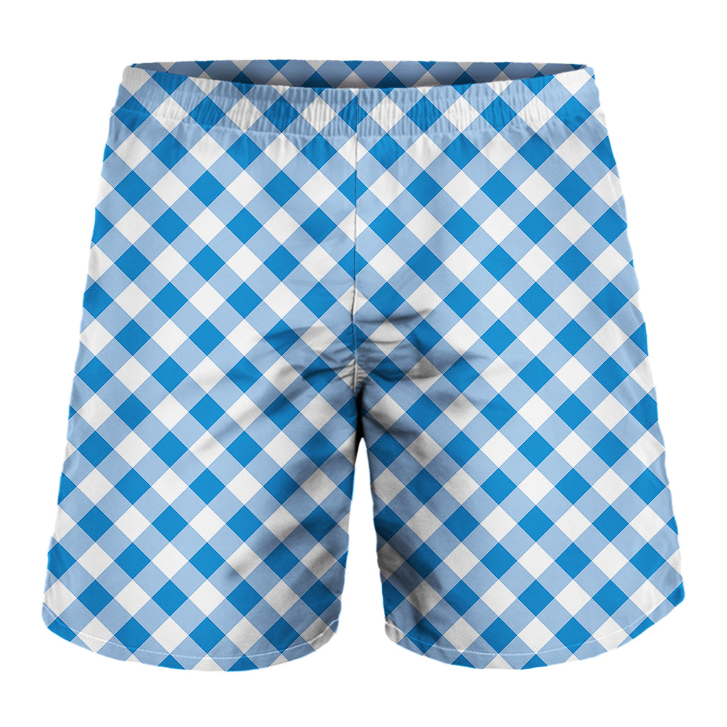 Steel Blue And White Gingham Print Men's Shorts