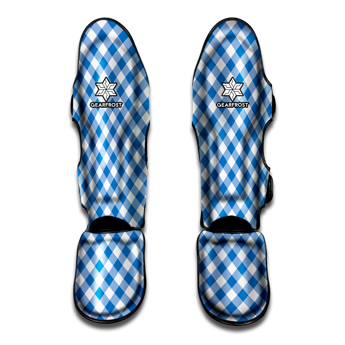 Steel Blue And White Gingham Print Muay Thai Shin Guards