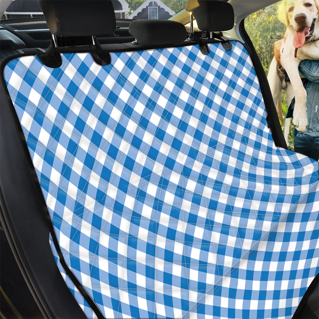 Steel Blue And White Gingham Print Pet Car Back Seat Cover