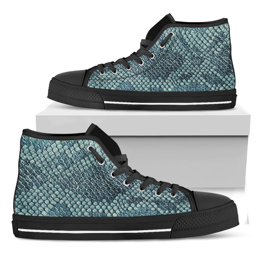 Steel Blue Snakeskin Print Black High Top Shoes