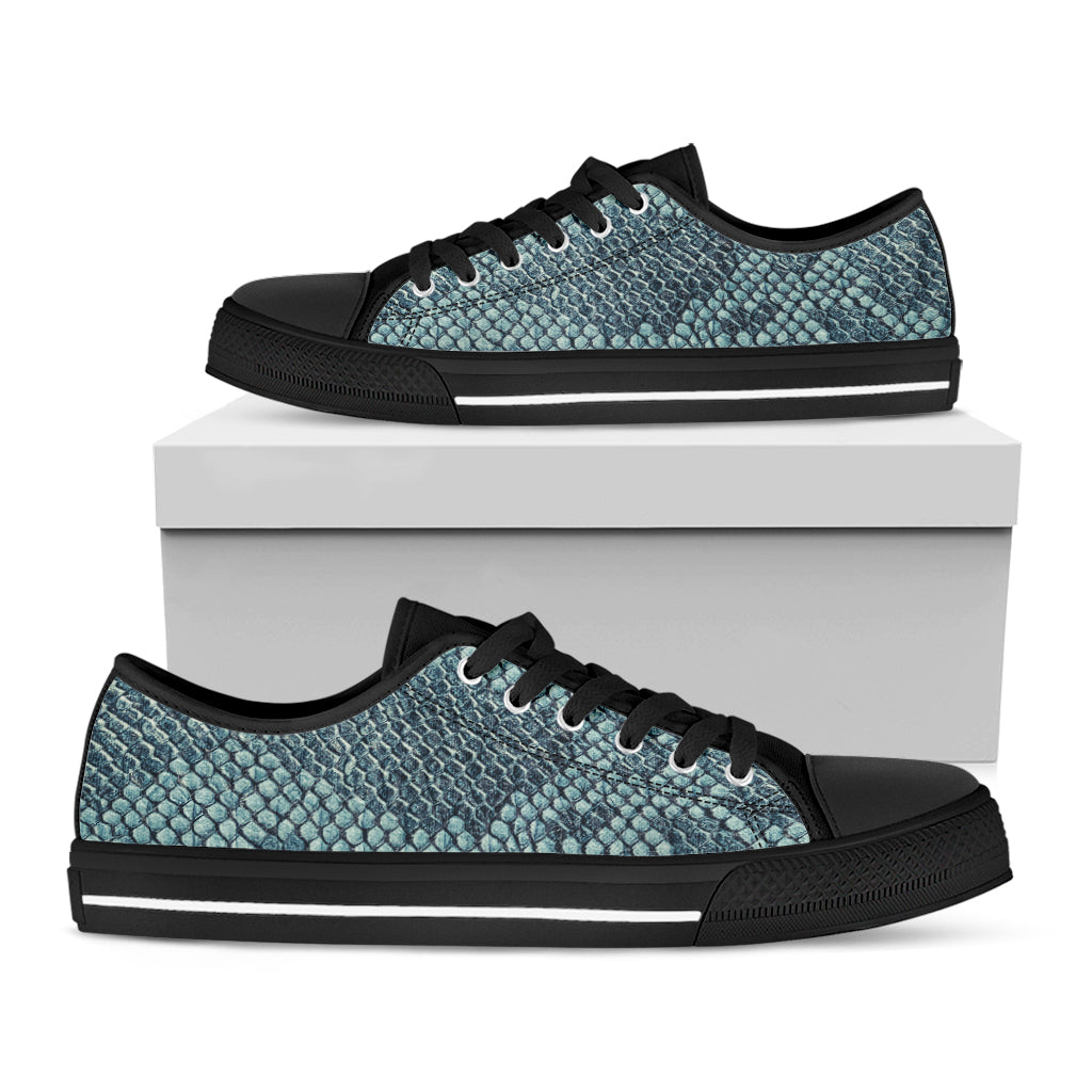 Steel Blue Snakeskin Print Black Low Top Shoes