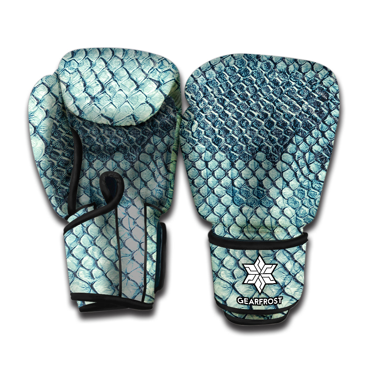 Steel Blue Snakeskin Print Boxing Gloves