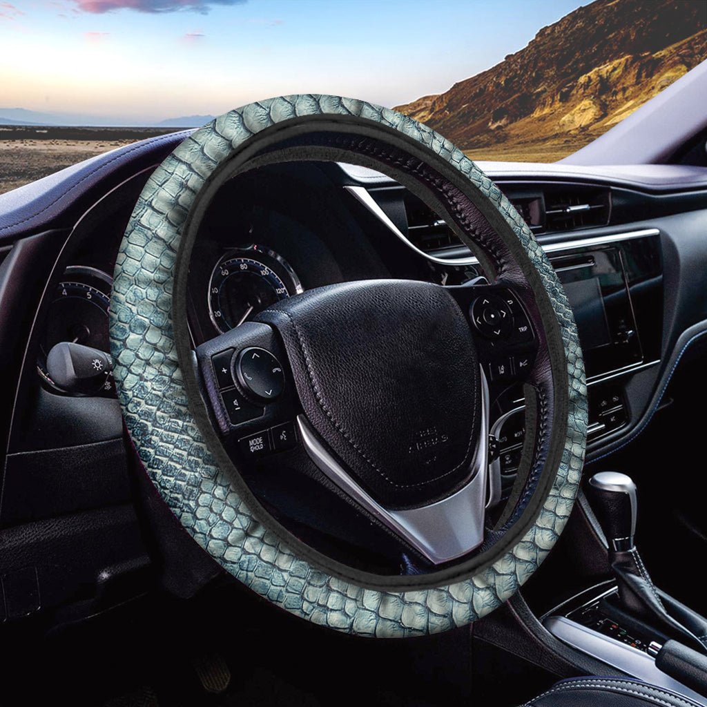 Steel Blue Snakeskin Print Car Steering Wheel Cover