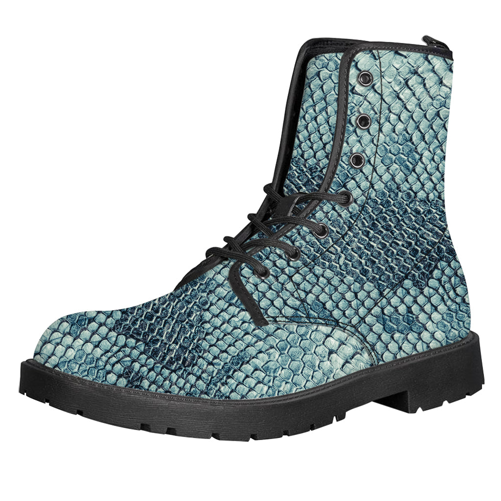 Steel Blue Snakeskin Print Leather Boots