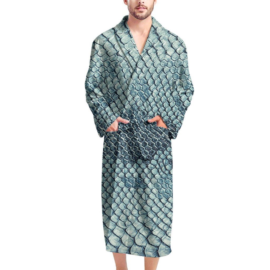 Steel Blue Snakeskin Print Men's Bathrobe